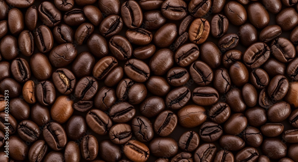 Fototapeta premium Closeup of Dark Roasted Coffee Beans on Black Background