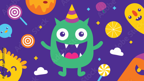 funny monsters and candy pattern  colorful halloween background