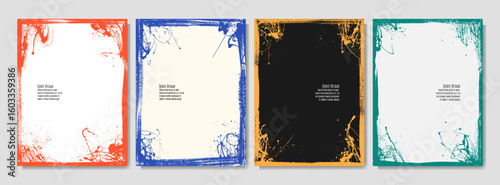 Vector illustration. Grunge messy overlay. Hand drawn abstract frame set. Ink brush strokes and liquid paint splashes. Design for poster, invitation, card, coupon, book cover, flyer, magazine, journal