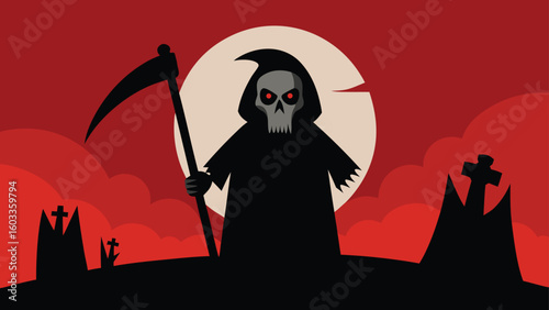 grim reaper with scythe silhouette  scary vector background