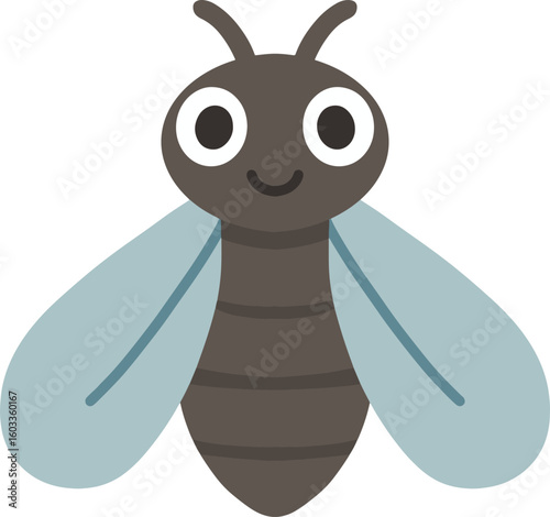 Funny cartoon insect characters including a happy flying bee, cute ladybug, and smiling ant illustration vector isolated on nature background