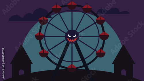 haunted carnival ferris wheel at night  spooky  vector background