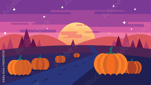 pumpkin field at twilight  cozy halloween vector