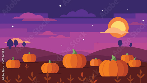 pumpkin field at twilight  cozy halloween vector