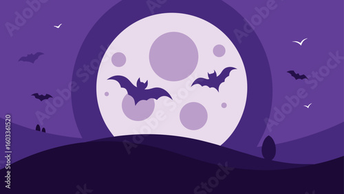 purple night sky with bats and full moon  halloween