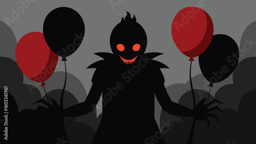 scary clown silhouette with balloons  horror