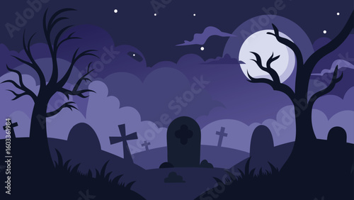 scary graveyard scene with fog and creepy trees 