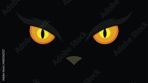 spooky black cat eyes glowing in darkness  vector 