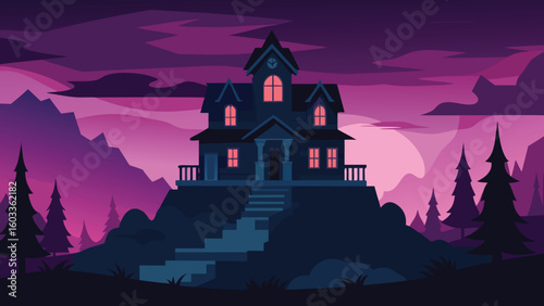 spooky abandoned mansion at dusk  horror vector ba