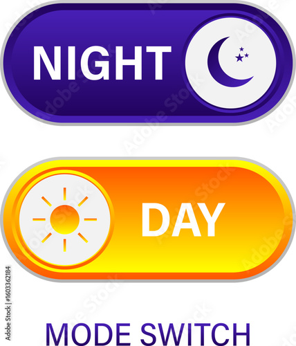 Day and night mode switch. On and Off toggle switch. On and Off toggle switch buttons.