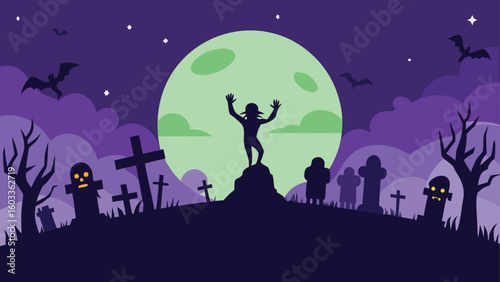 spooky graveyard with zombies rising  dark vector 