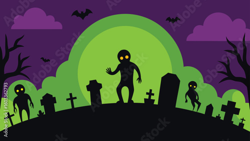 spooky graveyard with zombies rising  dark vector 