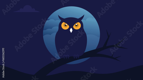 spooky owl on tree branch  dark halloween vector s