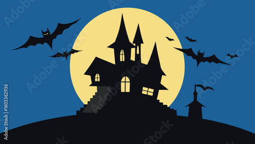 spooky haunted house silhouette background with fu