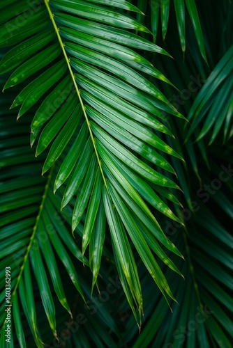 Dark Green Tropical Palm Fronds Background