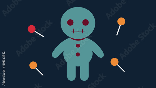 voodoo doll and pins pattern  creepy halloween vec