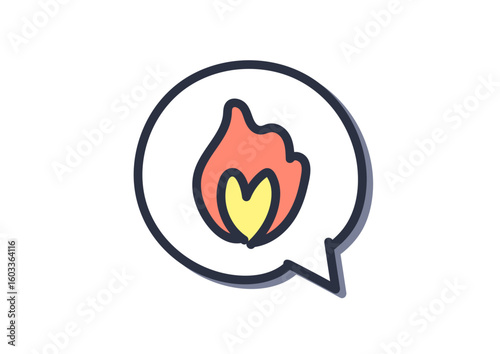 クールグレイ色で描いた、吹き出しアイコン「火（ファイヤー、炎上、注目）」 , A cool gray color speech bubble icon "Fire (fire, flames, attention)"