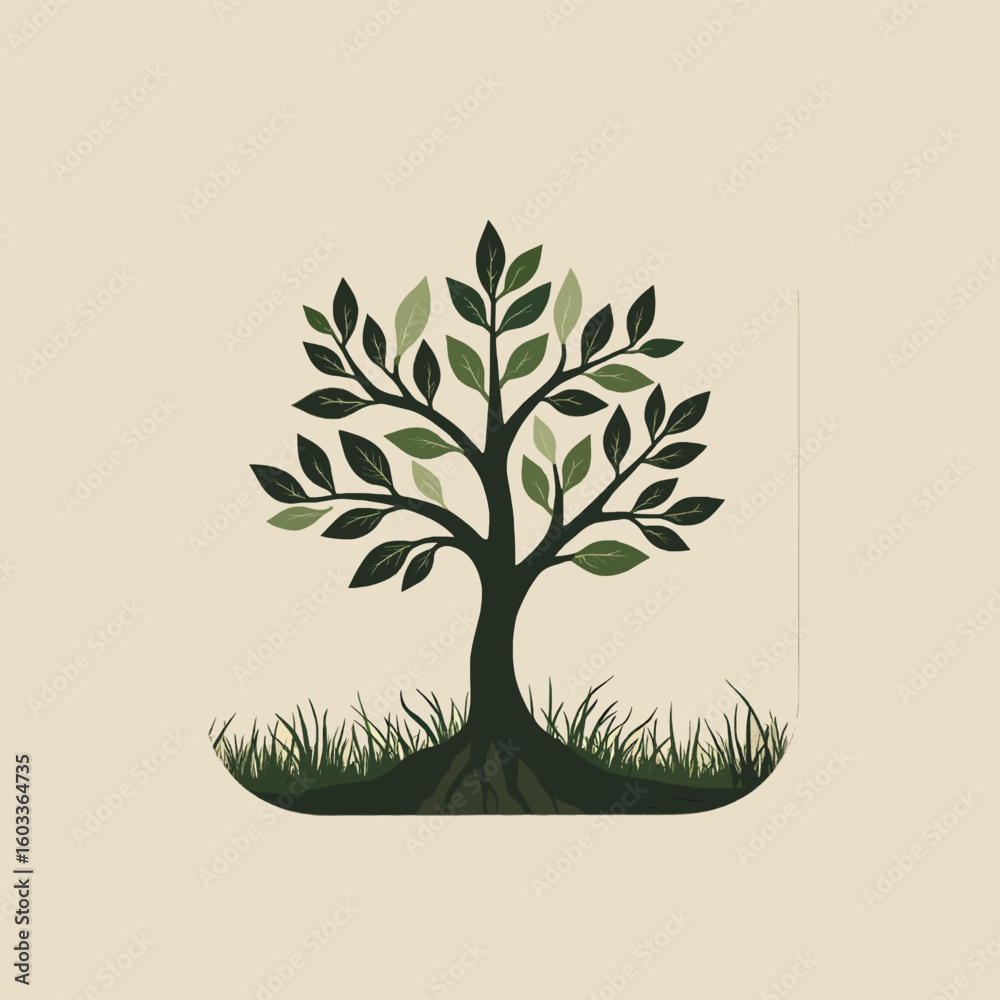 Obraz premium A tree with green leaves and a brown trunk