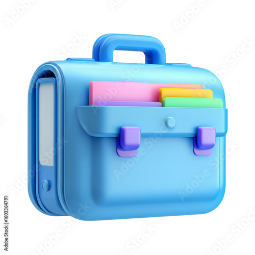 3d suitcase in a minimalist style isolated on a transparent background, clipart suitcase for office, 3d sticker