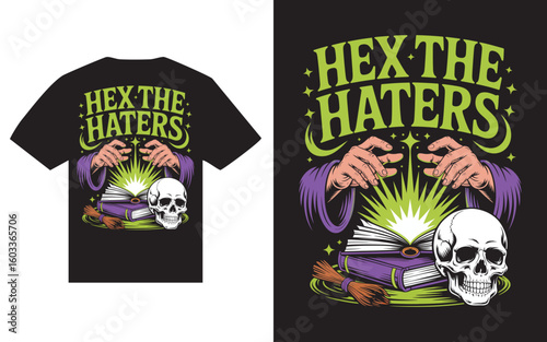 Spooky skull and wizard hands design for t shirt