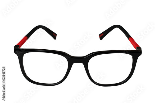 Fototapeta unisex eyeglass frame made of black plastic, insulated on a white background