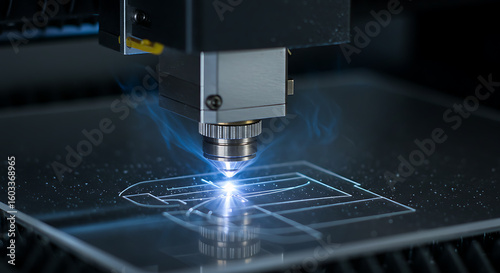 Laser Engraver Machine in Action Cutting a Geometric Pattern into Acrylic Plate