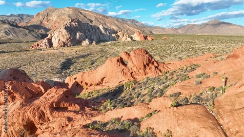 Aerial Desert Sandstone Formations and Mountain Fly Over Motion