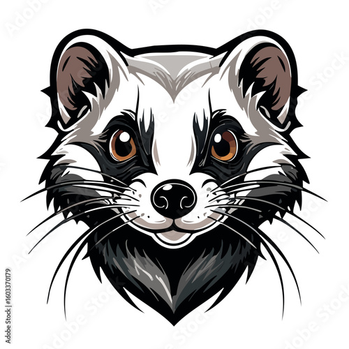a simple vector graphic, logo design, black and white cartoon of a weasel,