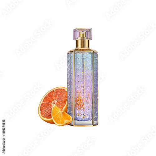 Elegant Perfume Bottle with Citrus Fruit Slices