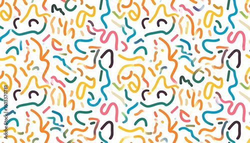 Abstract pattern of swirling lines and shapes in vibrant colors on a white background