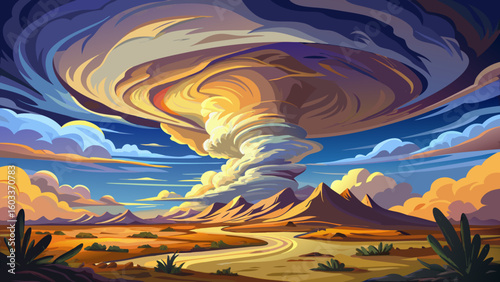 Beautiful Incredible supercell spinning across Wyoming, sky full of dark storm clouds