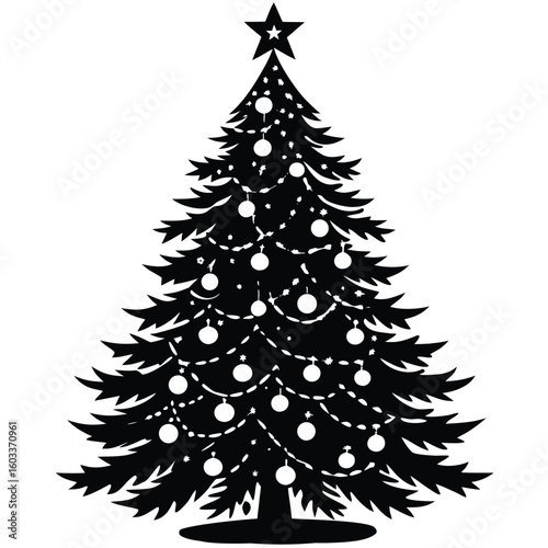 Green pine tree with star decoration for a festive winter holiday celebration
