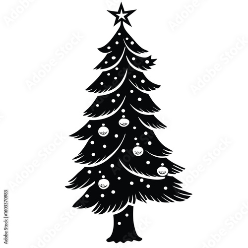 Vector illustration of a decorated evergreen pine tree for the winter holiday season