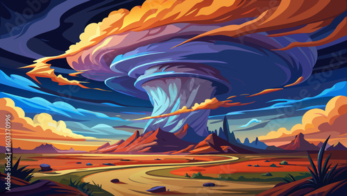 Beautiful Incredible supercell spinning across Wyoming, sky full of dark storm clouds