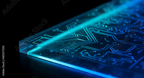 Futuristic Geometric Pattern Laser Engraved on Translucent Acrylic with Blue Neon Glow

