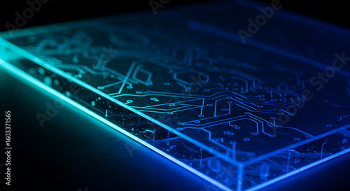 Futuristic Geometric Pattern Laser Engraved on Translucent Acrylic with Blue Neon Glow

