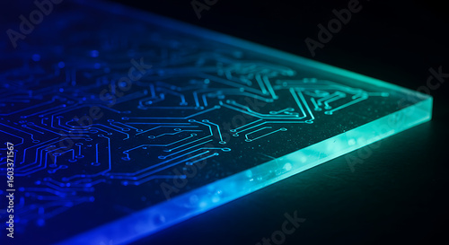 Futuristic Geometric Pattern Laser Engraved on Translucent Acrylic with Blue Neon Glow

