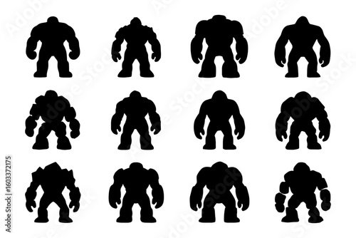 Silhouette monster icons: collection of twelve unique creature designs