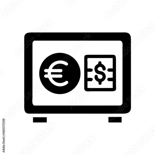 Safe with Euro and Dollar Symbols Representing Currency Security
