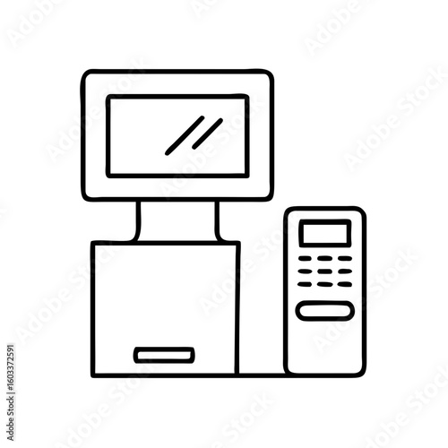 Self-checkout scanner icon with product display and keypad