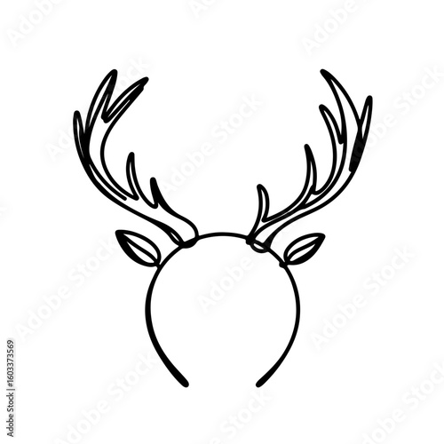 Minimalistic black one-line drawing of an antler headband on a plain white background, creative design concept for art and decor purposes.