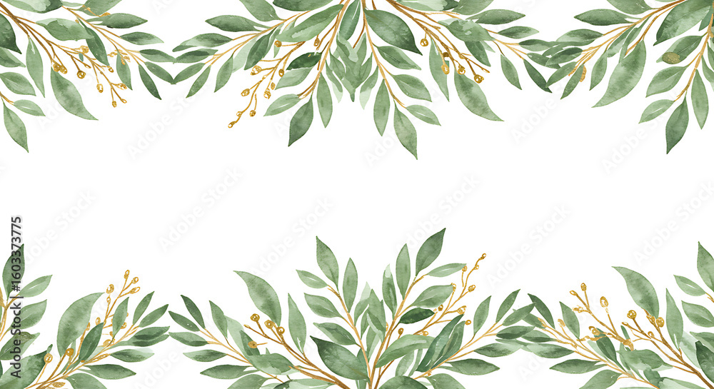 Naklejka premium Elegant green leaf border with subtle gold accents