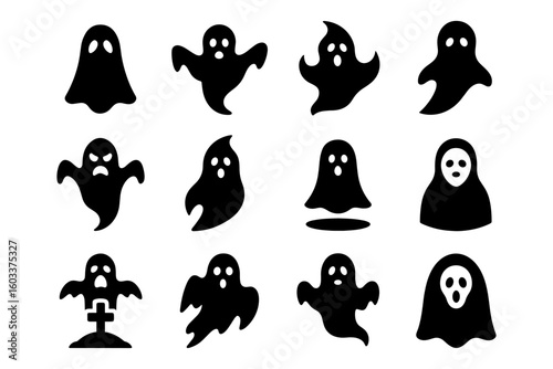 Silhouette ghost icons collection: eerie designs for halloween projects