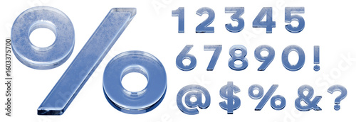 Ice or Glass Block Numbers and Characters on a Transparent Background. Transparent PNG.
