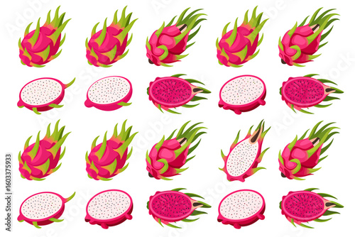 Exotic Dragon Fruit Vector Illustration Pattern on White Background for Healthy Food Concepts and Tropical Fruit Designs