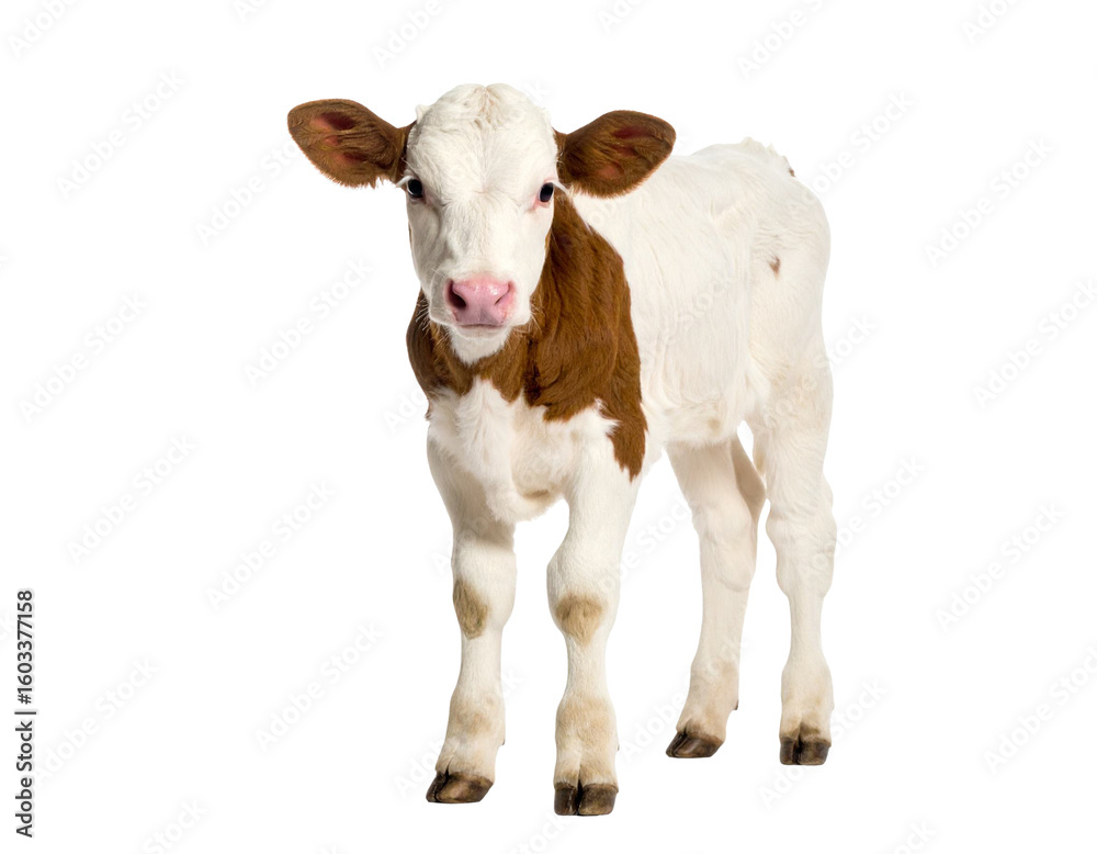 Fototapeta premium Adorable calf standing on transparent background