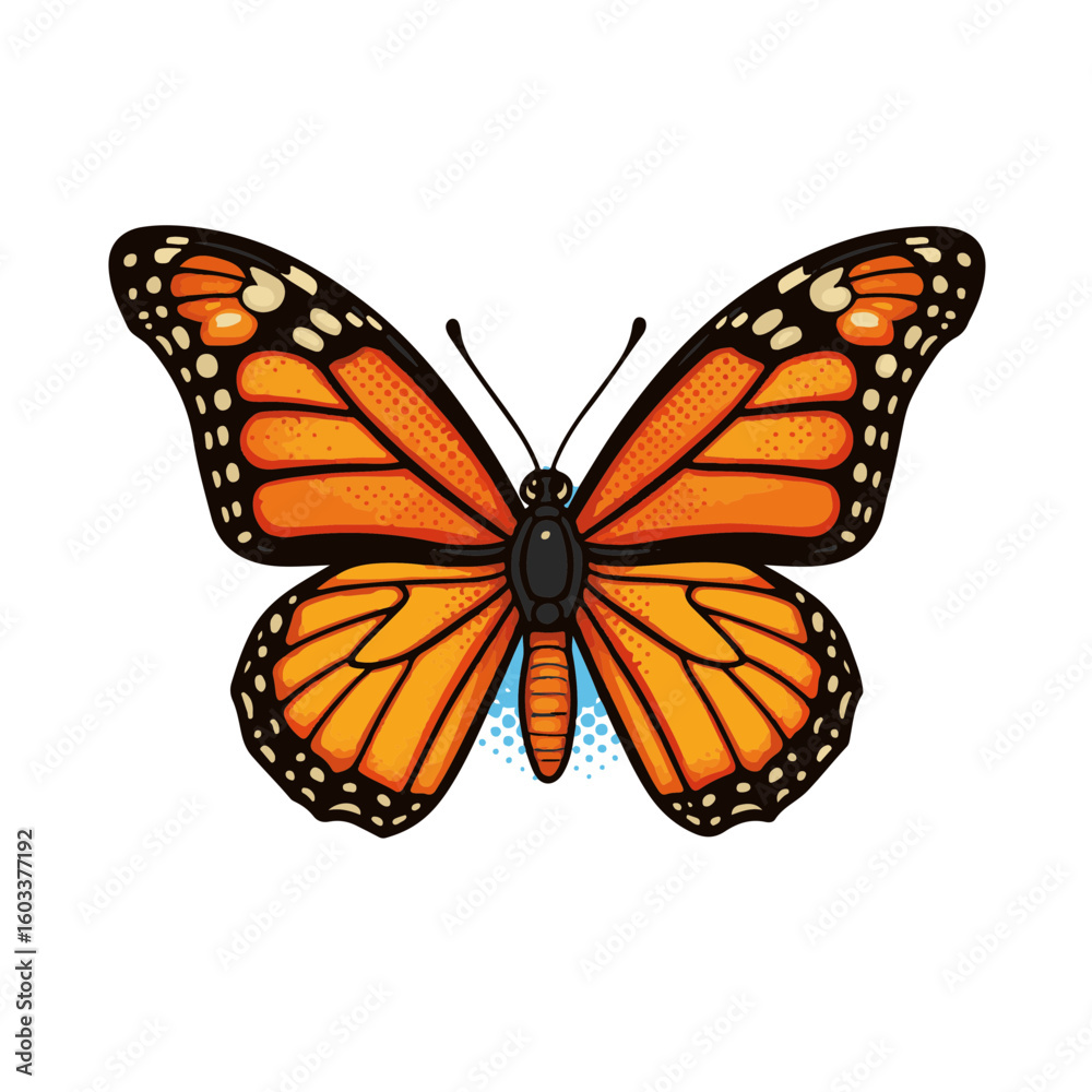 Obraz premium Vibrant butterfly in playful pop art style with bold colors, isolated on white background, concept of creativity and nature appreciation. businesses: art design, decorating.