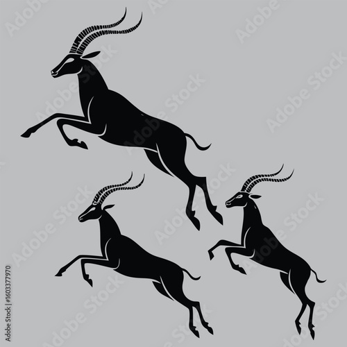 Antelope Group Leaping Together in Motion silhouette vector design art and illustration