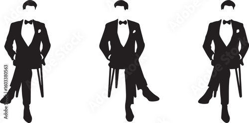 Elegant gentlemen in formal attire black white