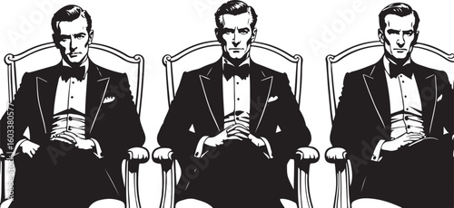 Elegant gentlemen in formal attire seated formal wear tuxedo